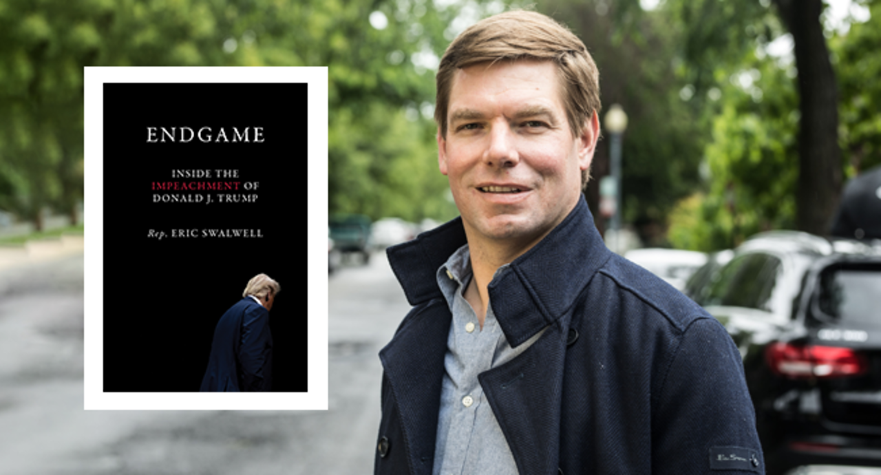 U.S. Rep. Eric Swalwell '06 with the cover of his book 